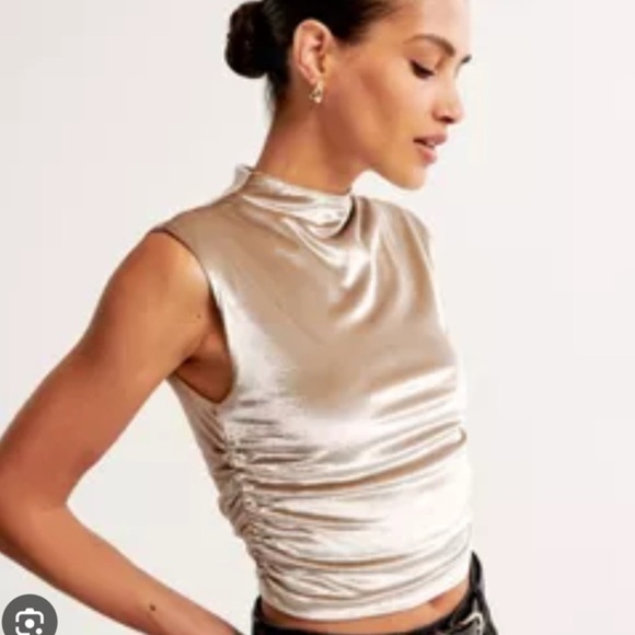 Abercrombie & Fitch Metallic Silver Top with white shorts - Picture 1 of 6